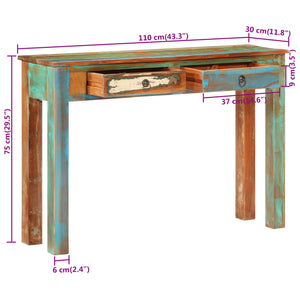 vidaXL Console Table 43.3"x11.8"x29.5" Solid Wood Reclaimed-6