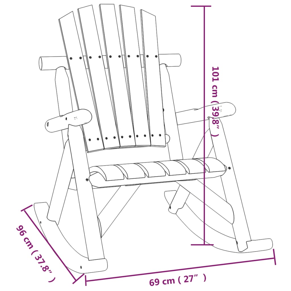 vidaXL Patio Rocking Chair 27.2"x37.8"x39.8" Solid Wood Spruce-4