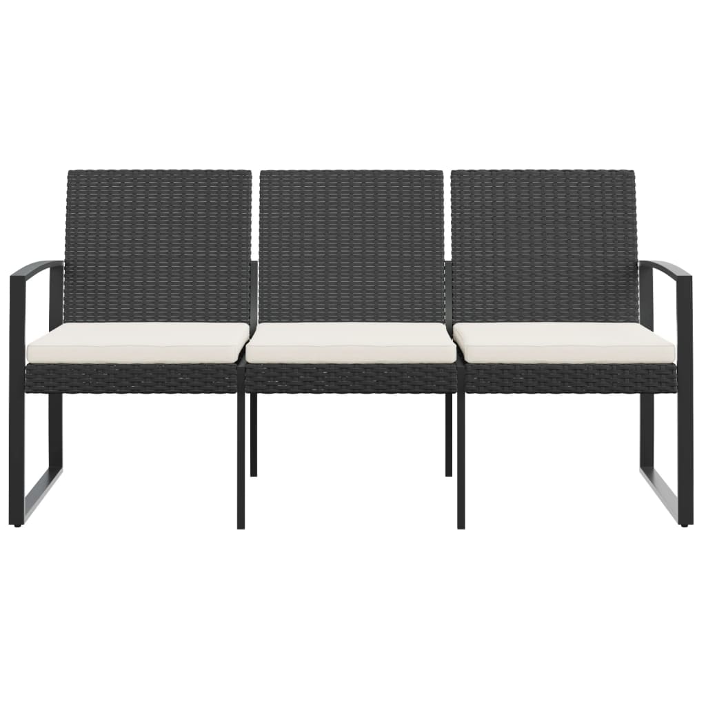 vidaXL Outdoor Bench 3-Seater Bench with Cushions for Porch Deck PP Rattan-13