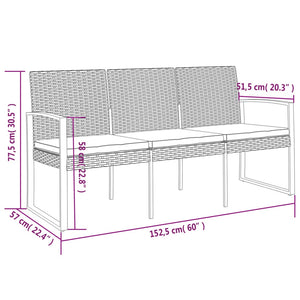 vidaXL Outdoor Bench 3-Seater Bench with Cushions for Porch Deck PP Rattan-11