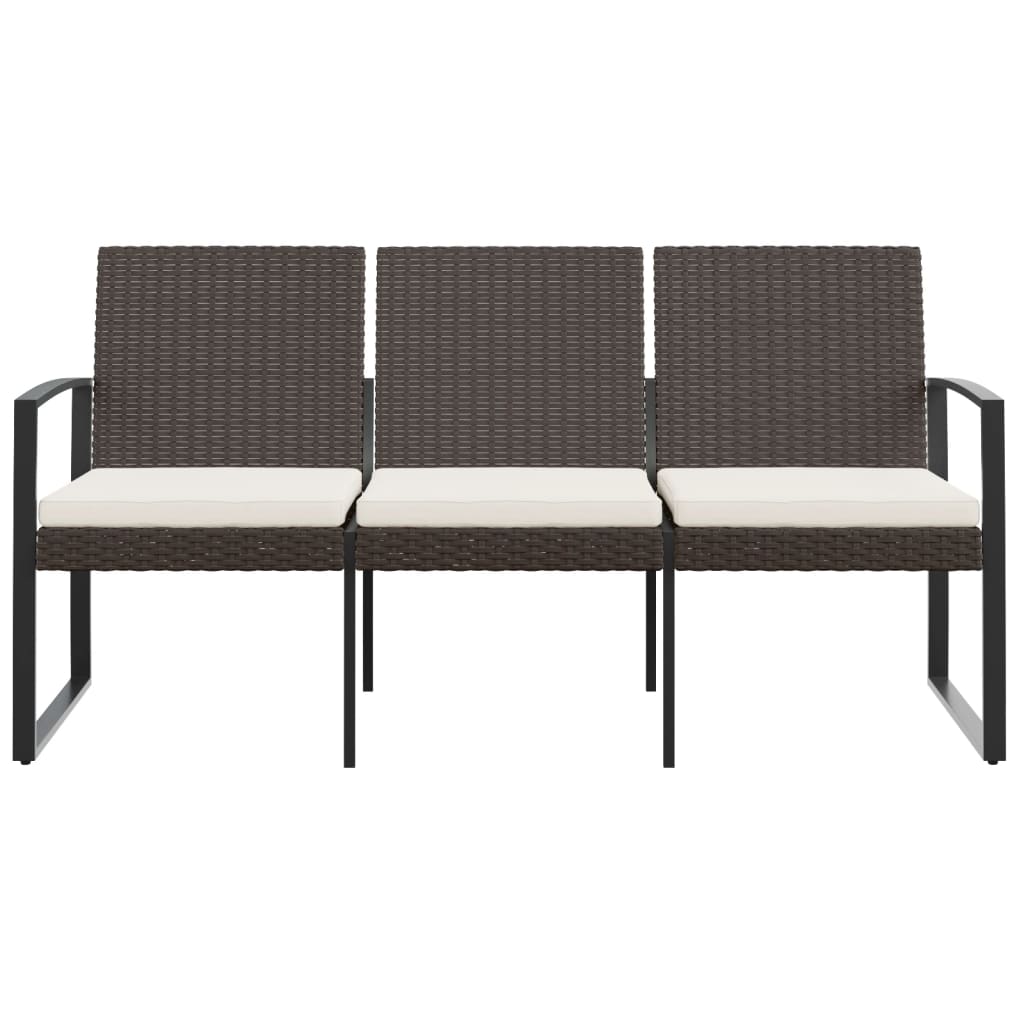 vidaXL Outdoor Bench 3-Seater Bench with Cushions for Porch Deck PP Rattan-5