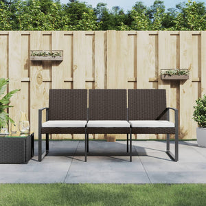 vidaXL Outdoor Bench 3-Seater Bench with Cushions for Porch Deck PP Rattan-2