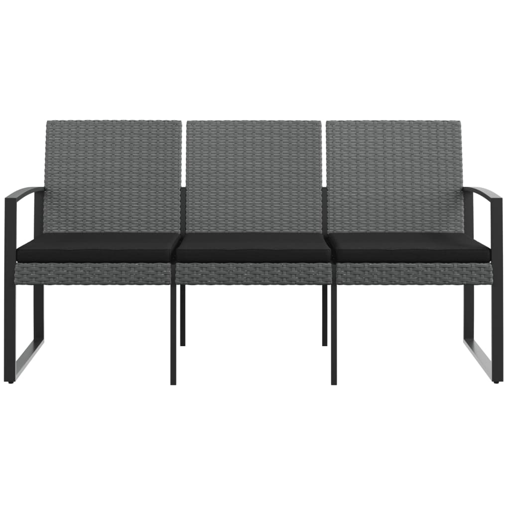 vidaXL Outdoor Bench 3-Seater Bench with Cushions for Porch Deck PP Rattan-18