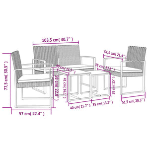 vidaXL Patio Dining Set 5 Pcs Outdoor Table and Chair with Cushions PP Rattan-9