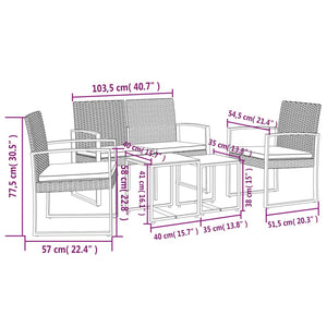 vidaXL Patio Dining Set 5 Pcs Outdoor Table and Chair with Cushions PP Rattan-16