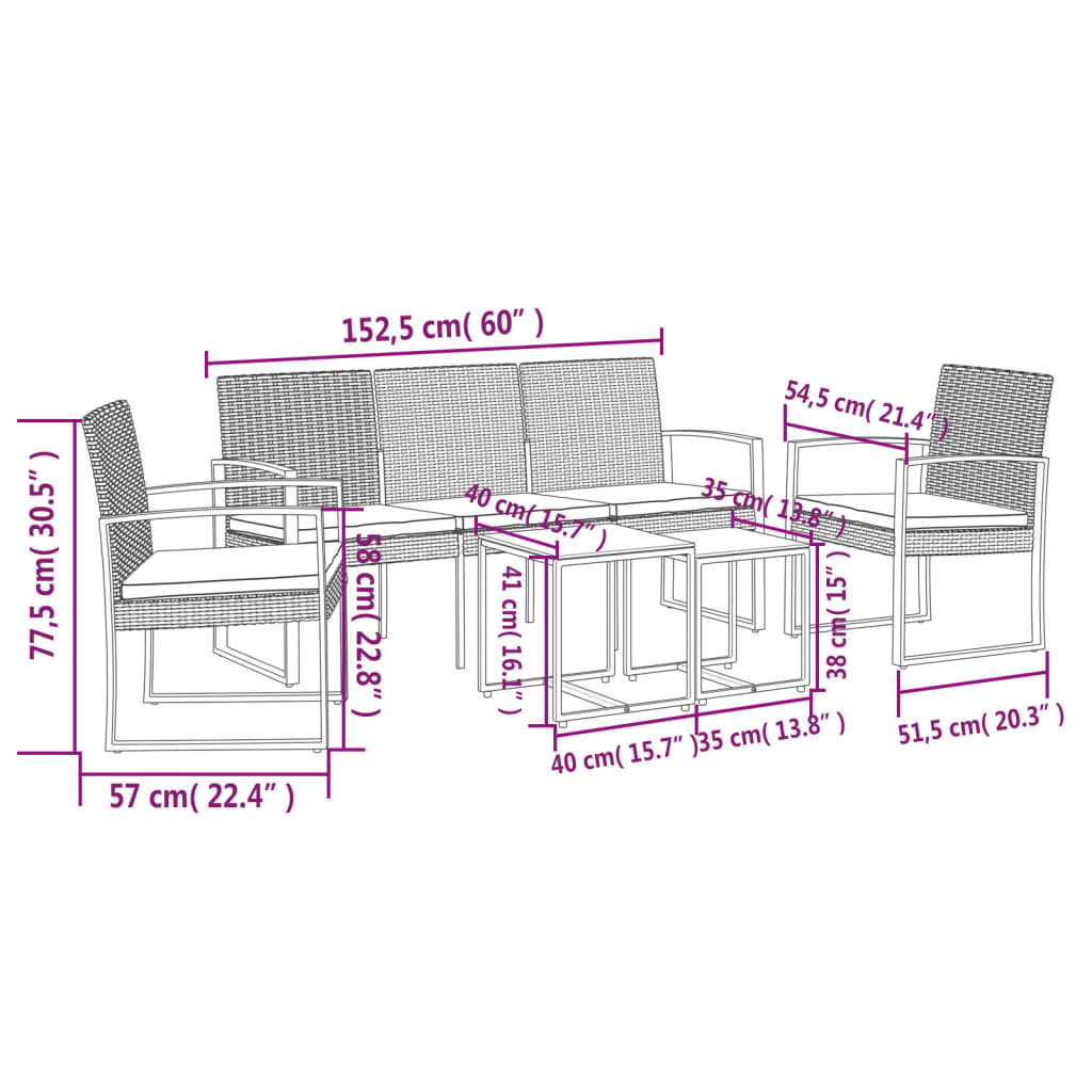 vidaXL Patio Dining Set 5 Pcs Outdoor Table and Chair with Cushions PP Rattan-9