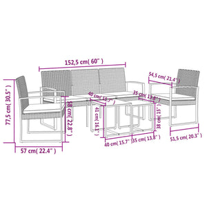 vidaXL Patio Dining Set 5 Pcs Outdoor Table and Chair with Cushions PP Rattan-9