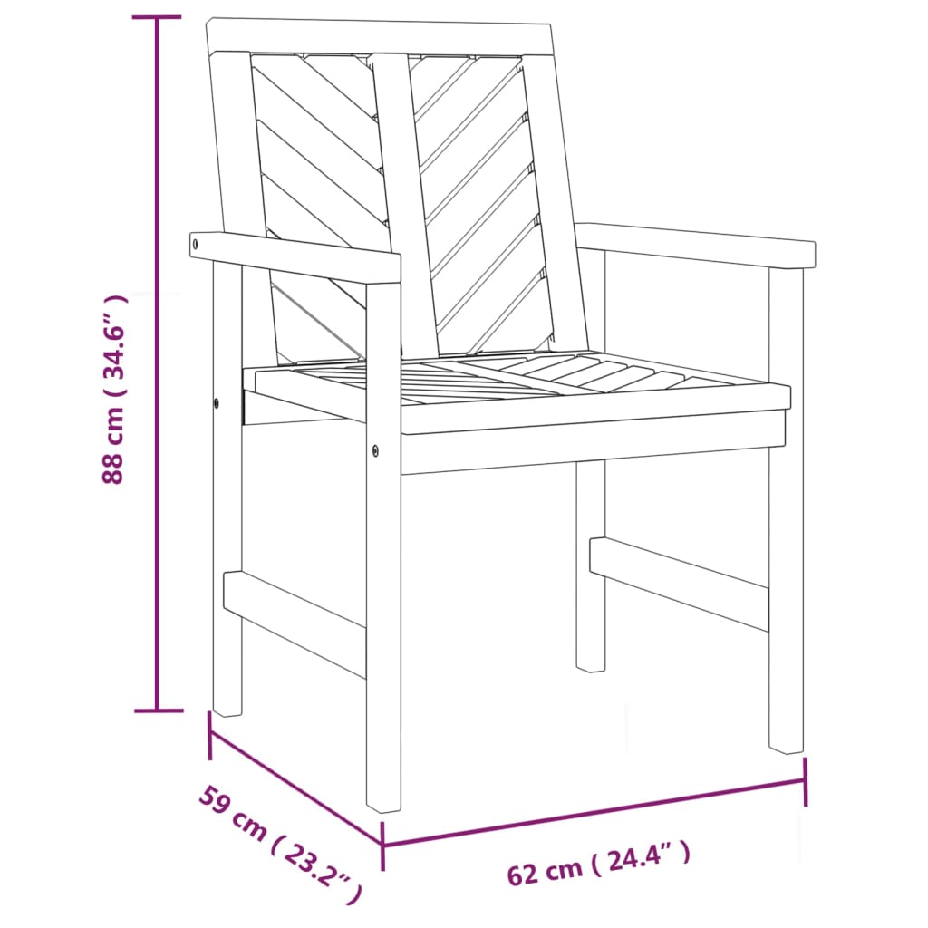 vidaXL Patio Chair Outdoor Patio Furniture Dining Chair Solid Wood Acacia-25