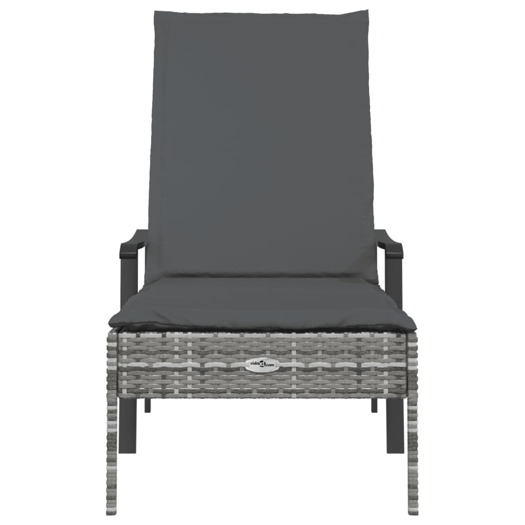 vidaXL Sun Lounger with Cushion Gray Poly Rattan-2