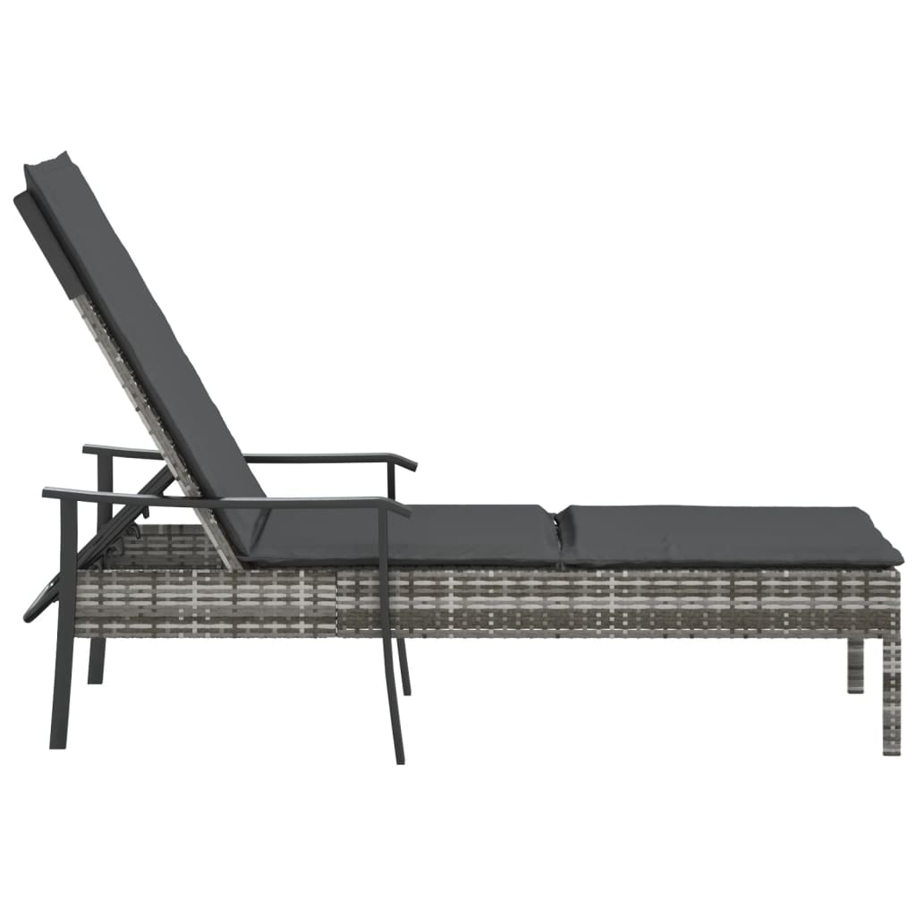 vidaXL Sun Lounger with Cushion Gray Poly Rattan-3