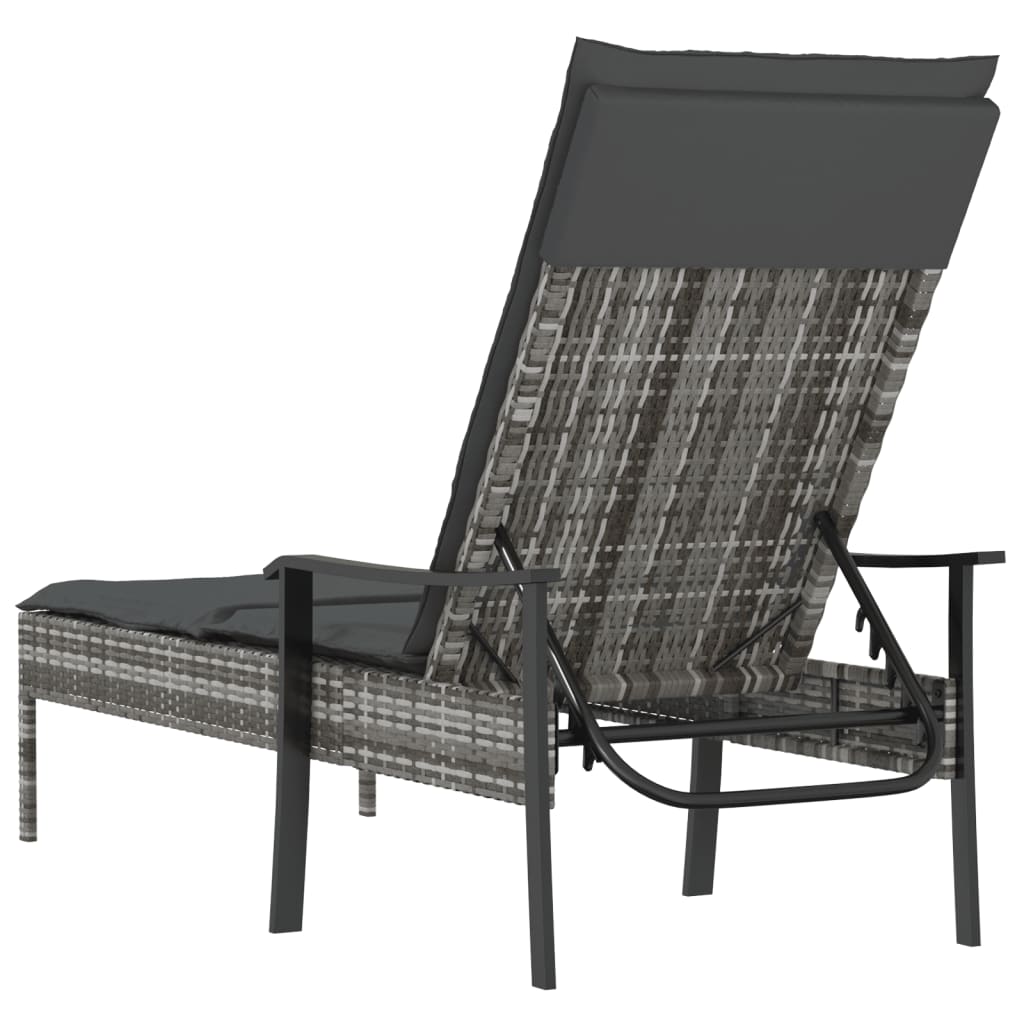 vidaXL Sun Lounger with Cushion Gray Poly Rattan-5