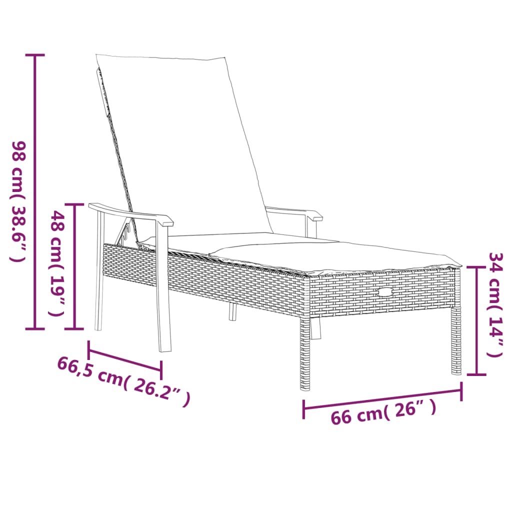 vidaXL Sun Lounger with Cushion Gray Poly Rattan-1