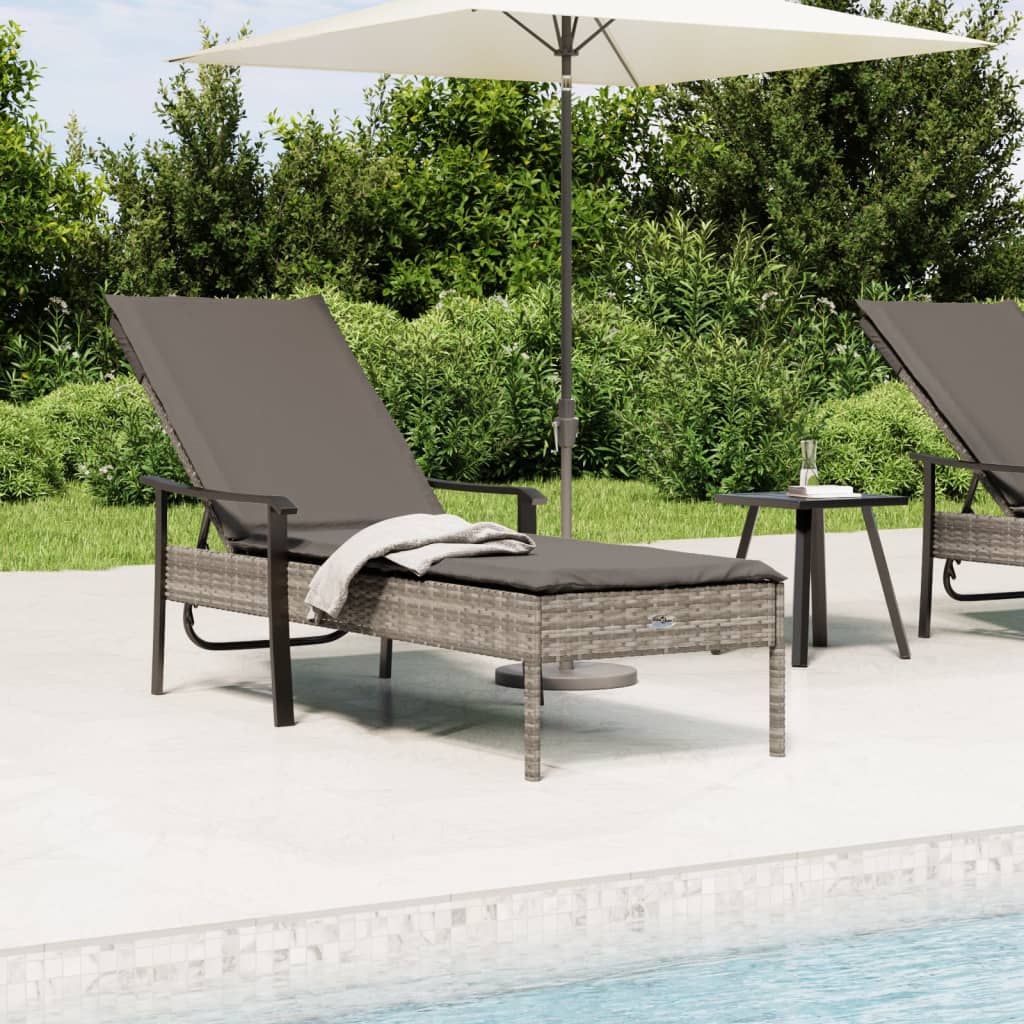 vidaXL Sun Lounger with Cushion Gray Poly Rattan-0