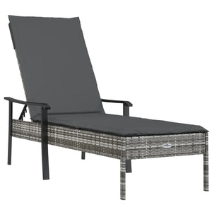 vidaXL Sun Loungers 2 pcs with Table and Cushions Gray Poly Rattan-3