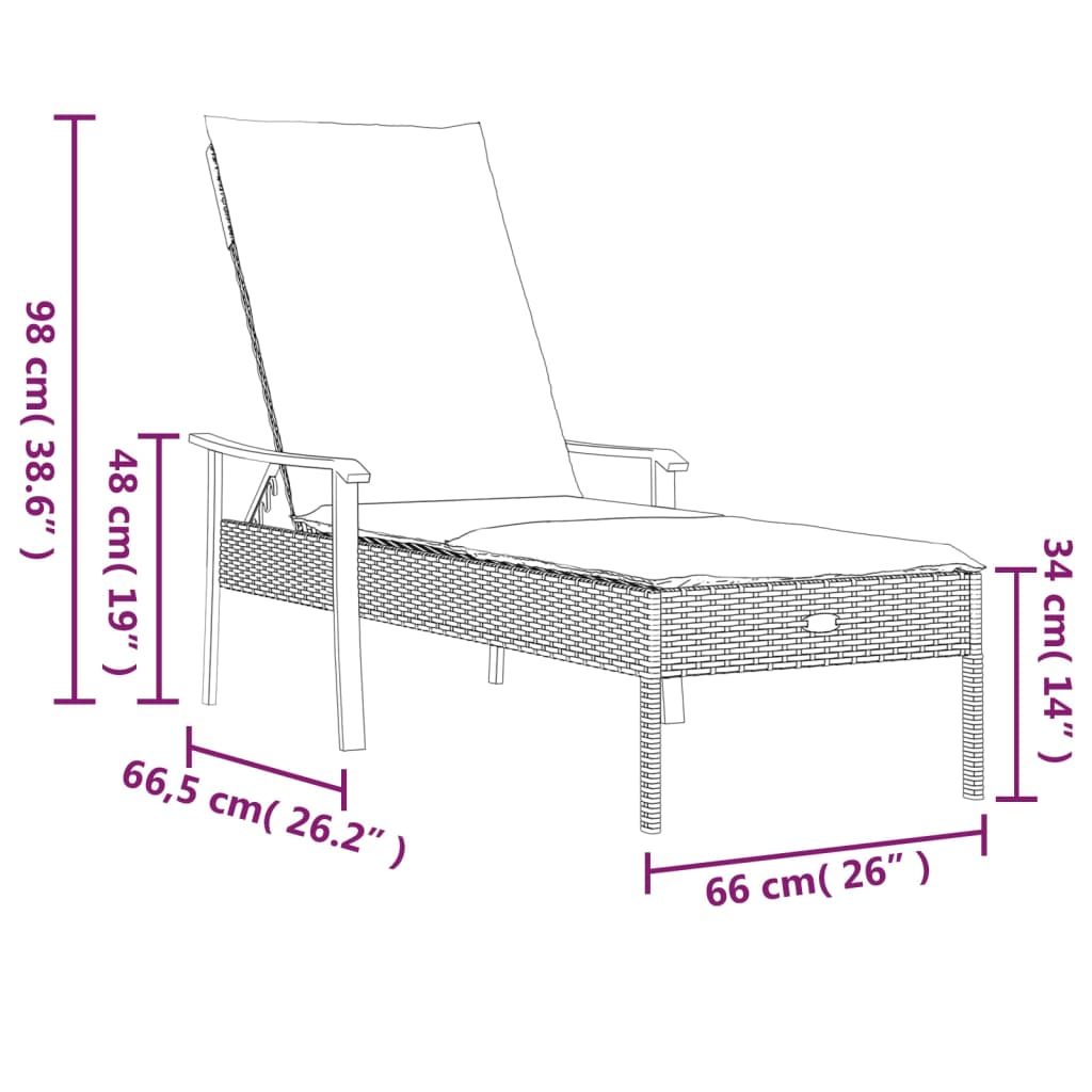 vidaXL Sun Loungers 2 pcs with Table and Cushions Gray Poly Rattan-8