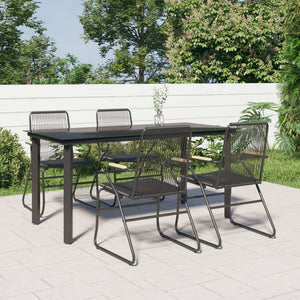 vidaXL 5 Piece Patio Dining Set Black PVC Rattan-21