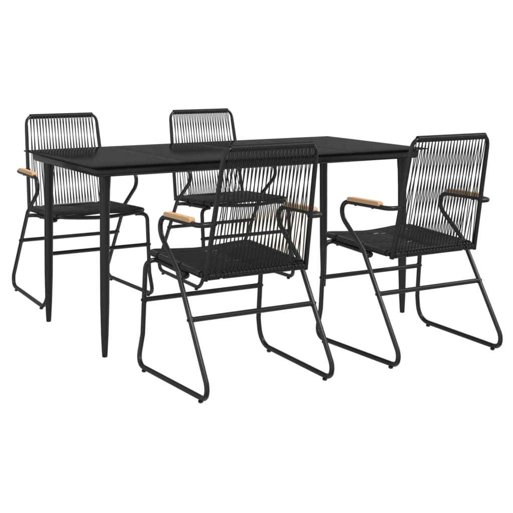 vidaXL 5 Piece Patio Dining Set Black PVC Rattan-15