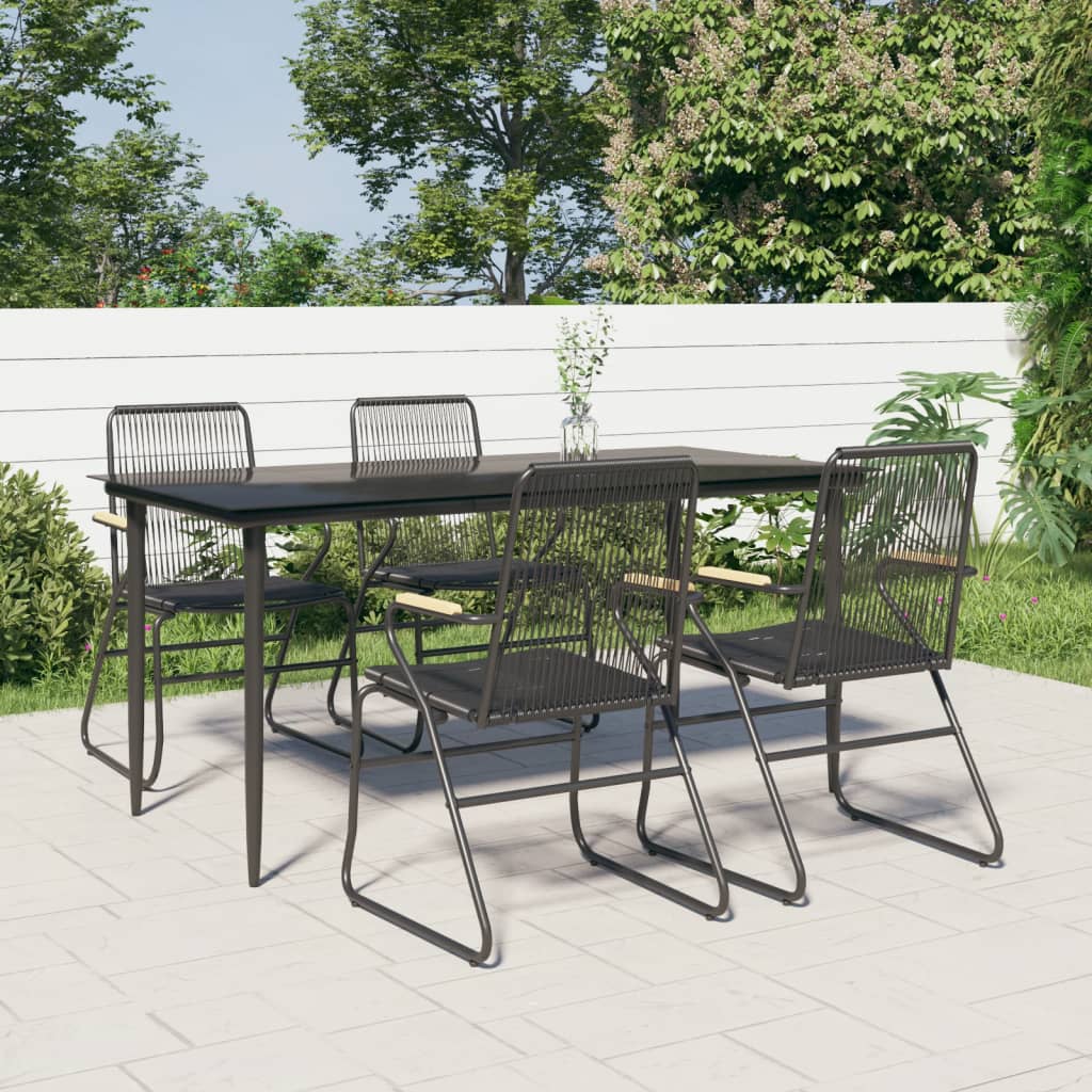 vidaXL 5 Piece Patio Dining Set Black PVC Rattan-22