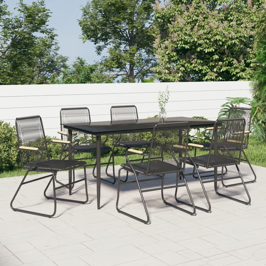 vidaXL 5 Piece Patio Dining Set Black PVC Rattan-36