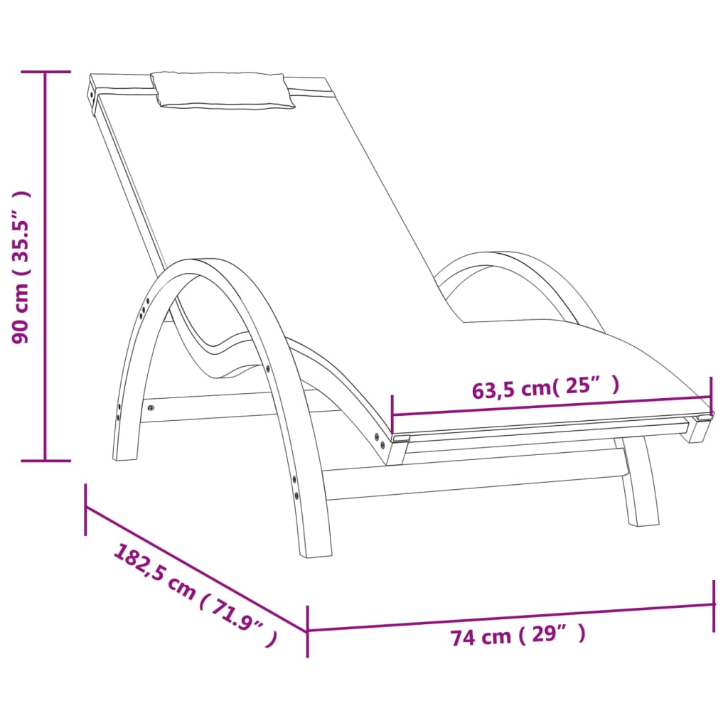 vidaXL Sun Lounger Chair with Pillow for Patio Textilene and Solid Wood Poplar-16