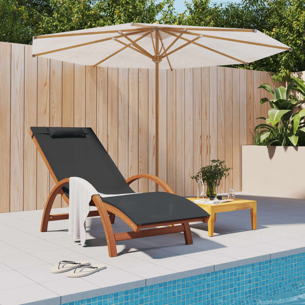 vidaXL Sun Lounger Chair with Pillow for Patio Textilene and Solid Wood Poplar-3