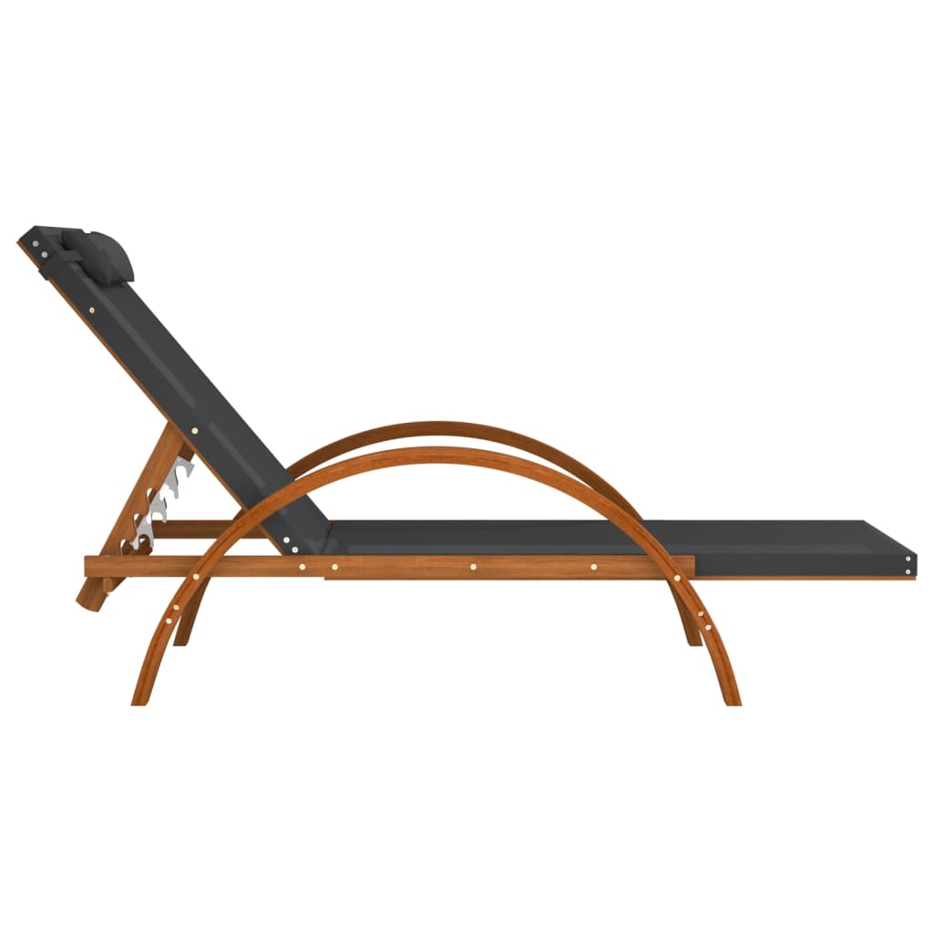 vidaXL Sun Lounger with Pillow Gray Textilene and Solid Wood Poplar-2