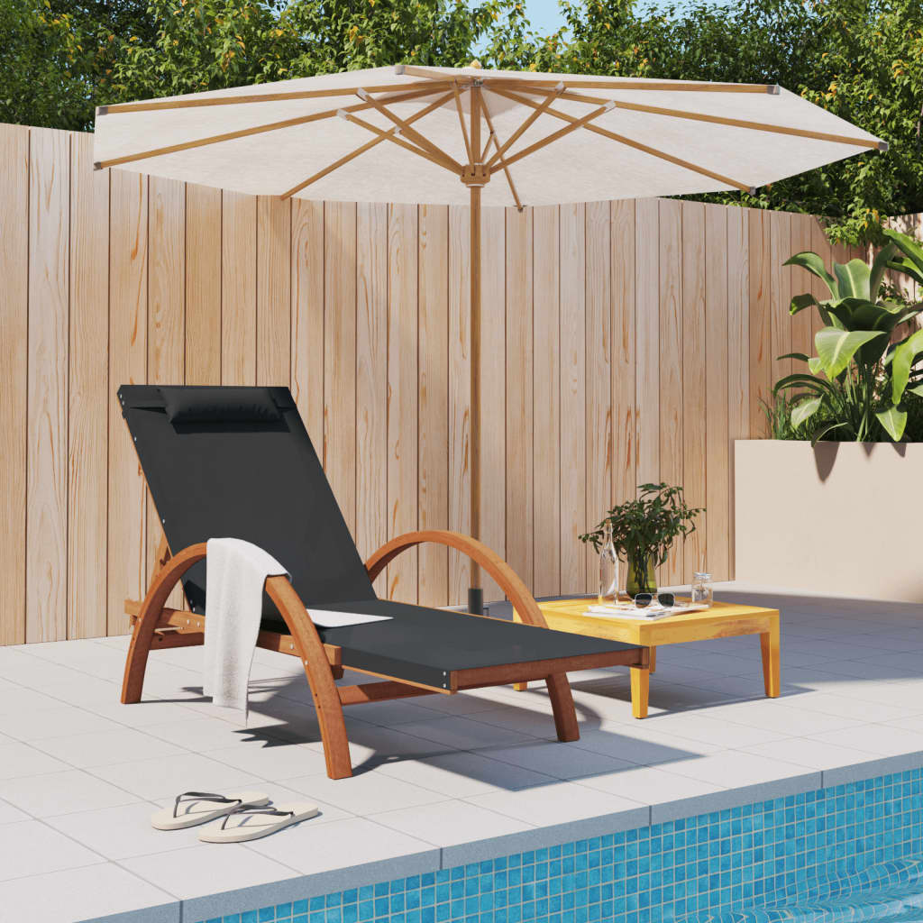 vidaXL Sun Lounger with Pillow Gray Textilene and Solid Wood Poplar-0