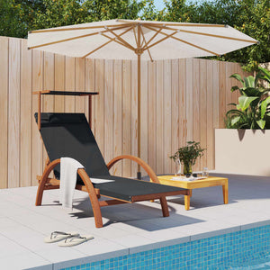 vidaXL Sun Lounger with Canopy Gray Textilene and Solid Wood Poplar-0