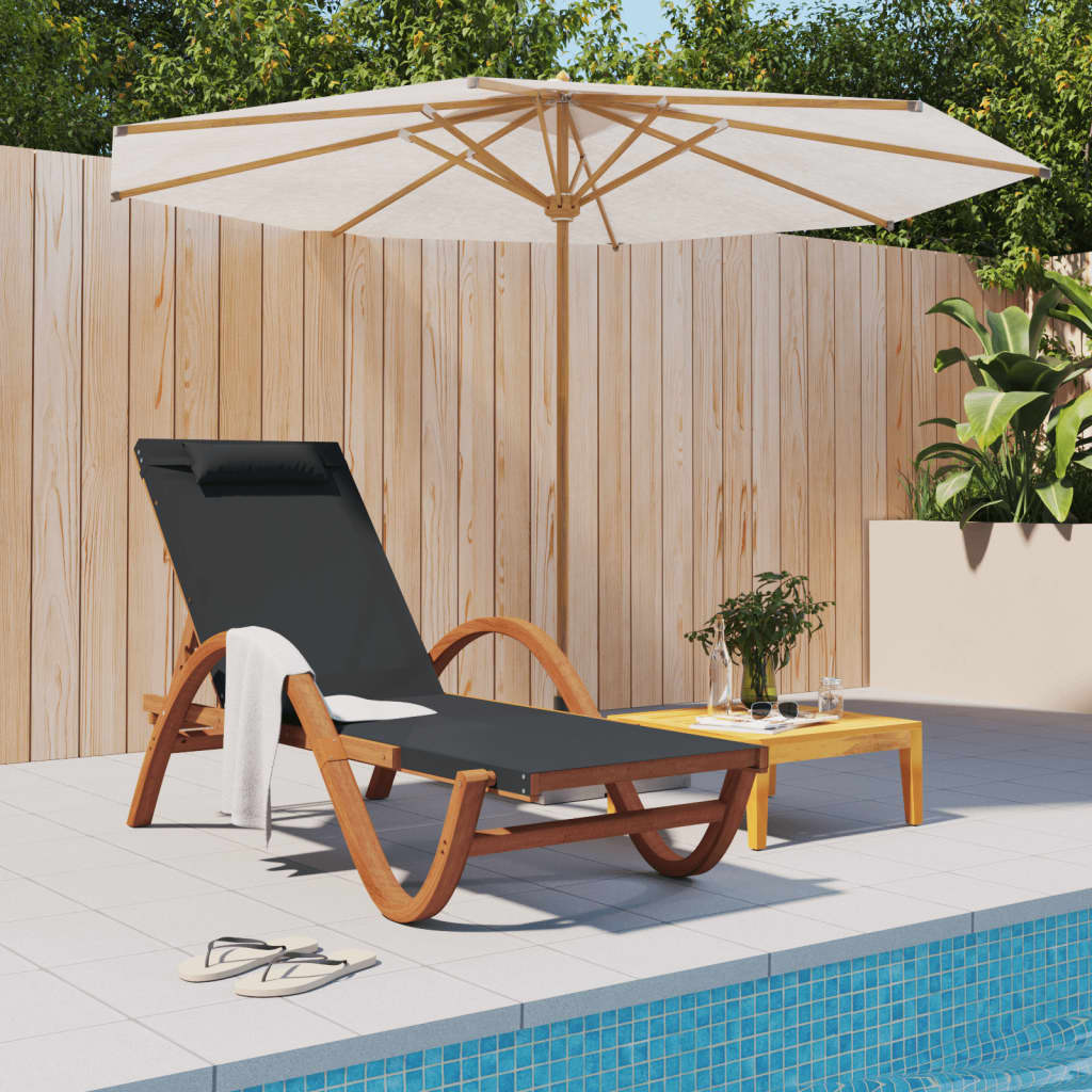 vidaXL Sun Lounger Chair with Pillow Furniture Textilene and Solid Wood Poplar-0