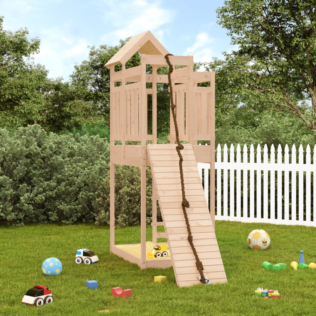 vidaXL Playhouse with Climbing Wall Solid Wood Pine-0