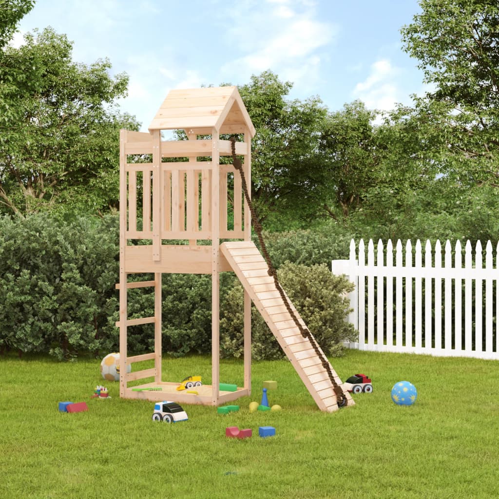 vidaXL Playhouse with Climbing Wall Solid Wood Pine-0