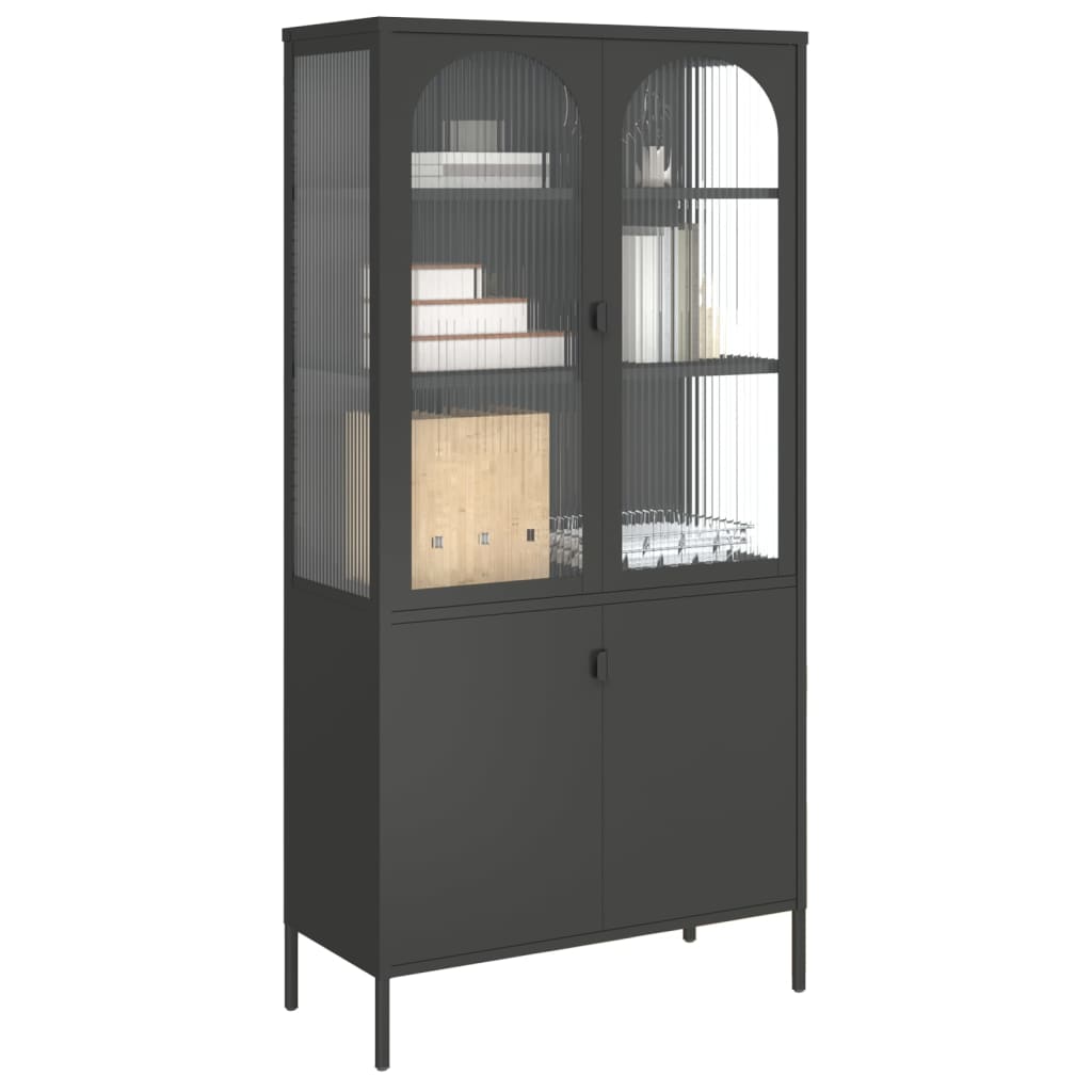 vidaXL Highboard Black 35.4"x15.7"x70.9" Glass and Steel-4