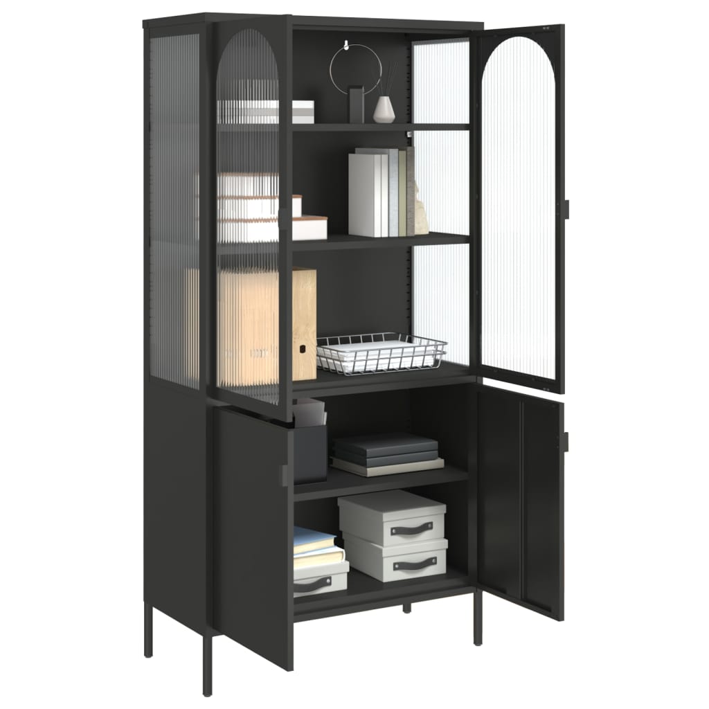 vidaXL Highboard Black 35.4"x15.7"x70.9" Glass and Steel-5