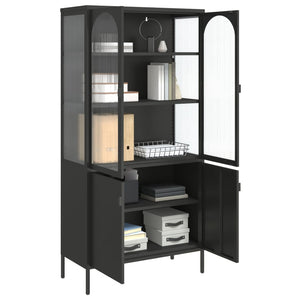 vidaXL Highboard Black 35.4"x15.7"x70.9" Glass and Steel-5