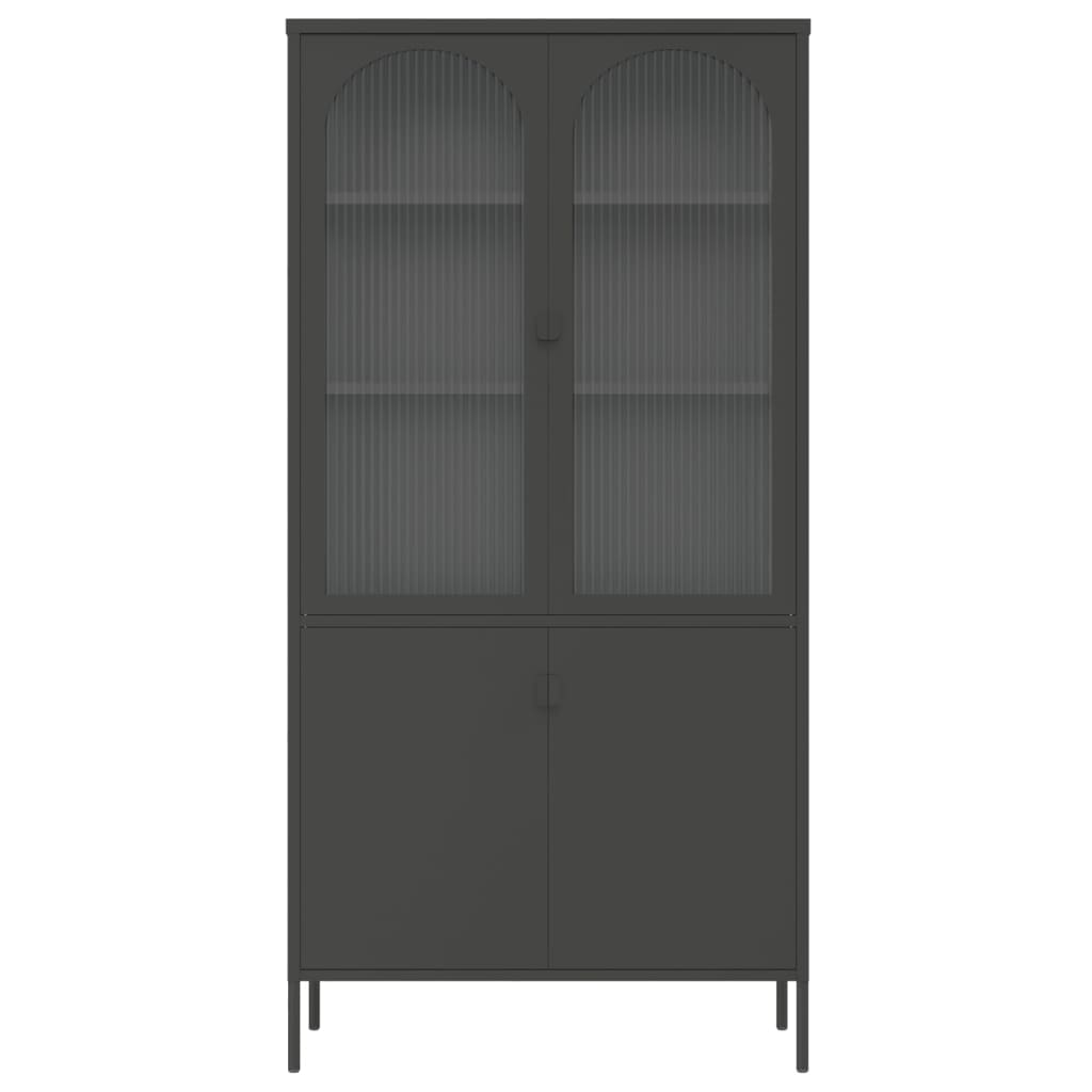 vidaXL Highboard Black 35.4"x15.7"x70.9" Glass and Steel-6