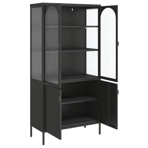 vidaXL Highboard Black 35.4"x15.7"x70.9" Glass and Steel-8