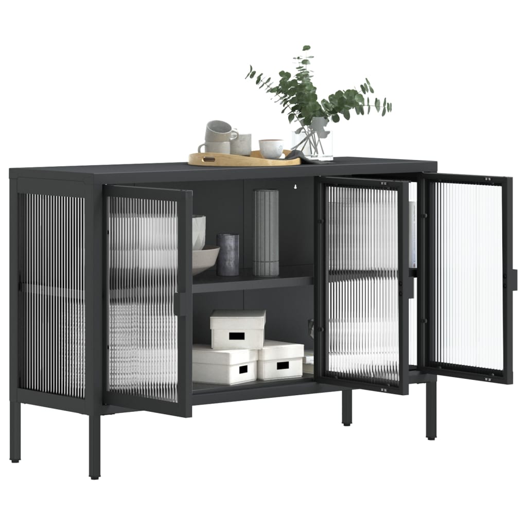 vidaXL Sideboard Black 41.3"x13.8"x27.6" Glass and Steel-2