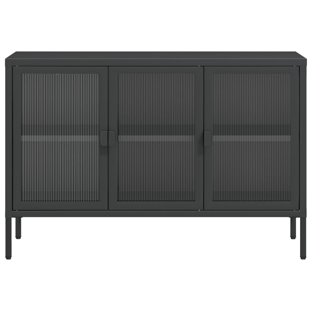 vidaXL Sideboard Black 41.3"x13.8"x27.6" Glass and Steel-3