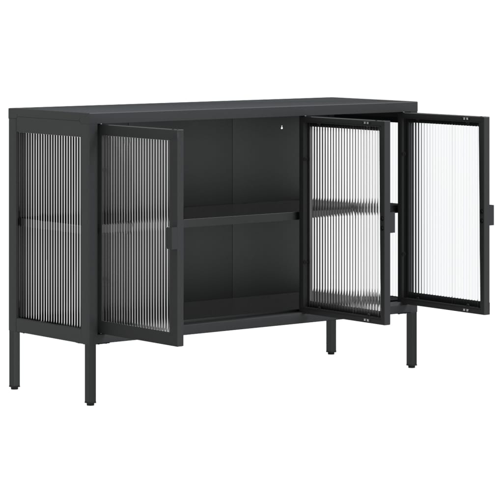 vidaXL Sideboard Black 41.3"x13.8"x27.6" Glass and Steel-5