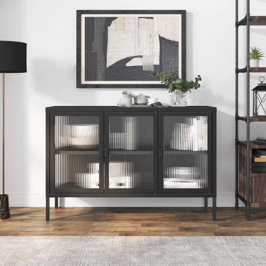 vidaXL Sideboard Black 41.3"x13.8"x27.6" Glass and Steel-0