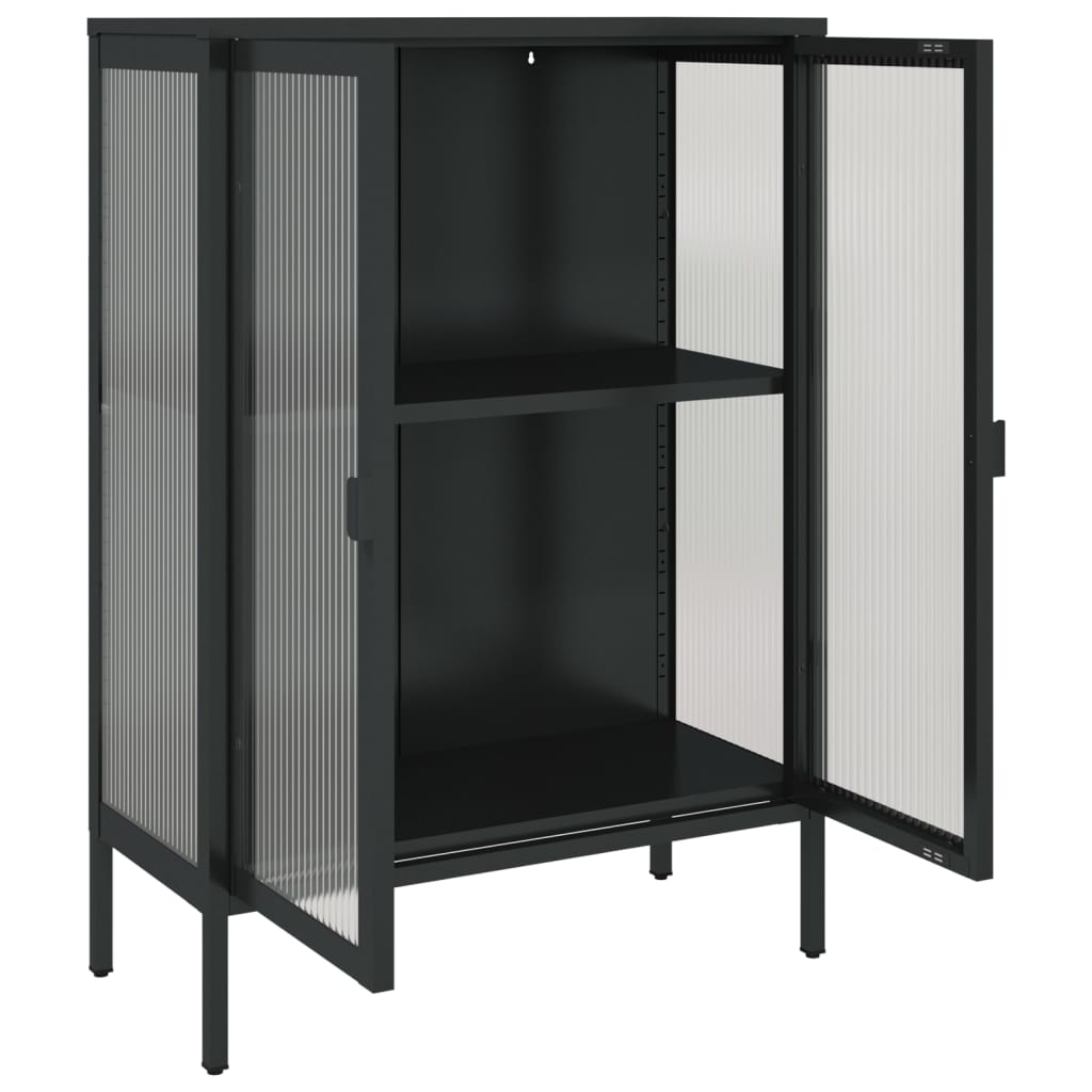 vidaXL Sideboard Black 29.5"x13.8"x41.3" Glass and Steel-6