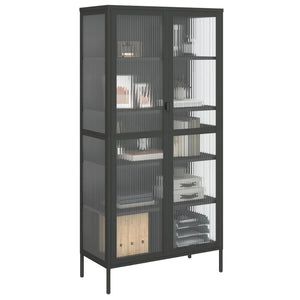 vidaXL Highboard Black 33.5"x15.7"x70.9" Glass and Steel-2