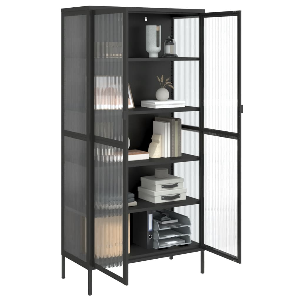 vidaXL Highboard Black 33.5"x15.7"x70.9" Glass and Steel-3