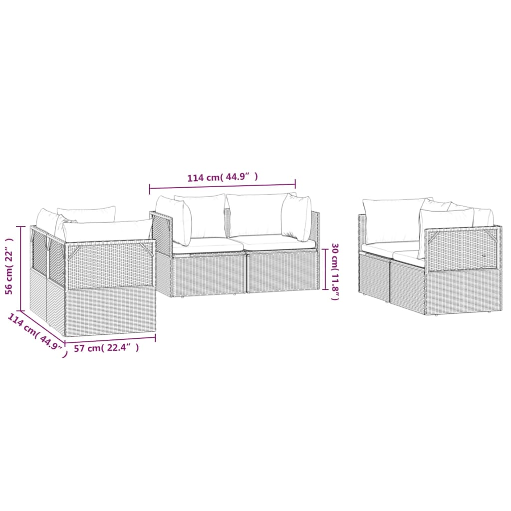 vidaXL Patio Corner Sofas 6 pcs Gray 22.4"x22.4"x22" Poly Rattan-8