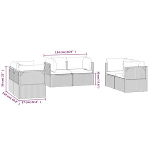 vidaXL Patio Corner Sofas 6 pcs Gray 22.4"x22.4"x22" Poly Rattan-8