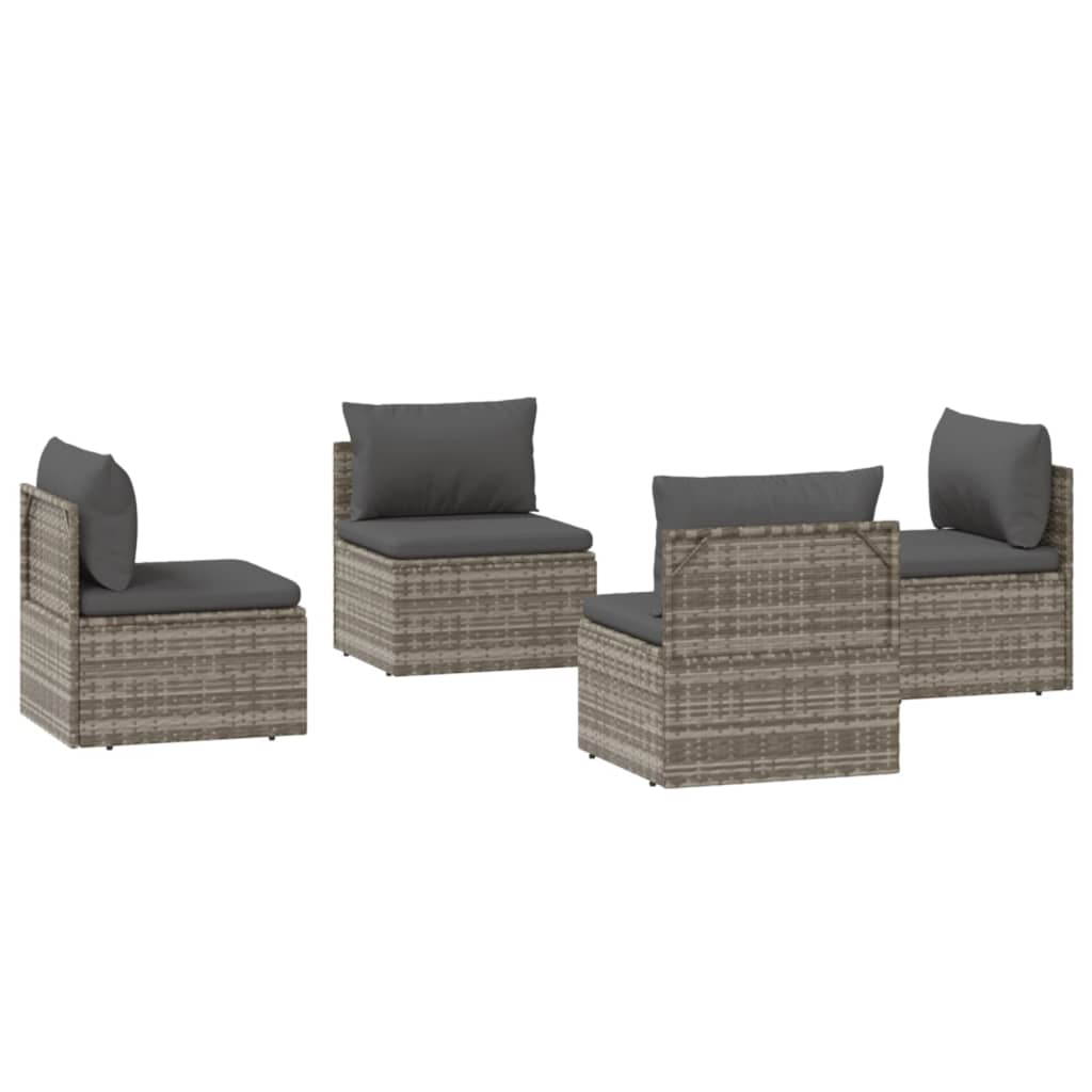 vidaXL Patio Middle Sofas 4 pcs Gray 22.4"x22.4"x22" Poly Rattan-5