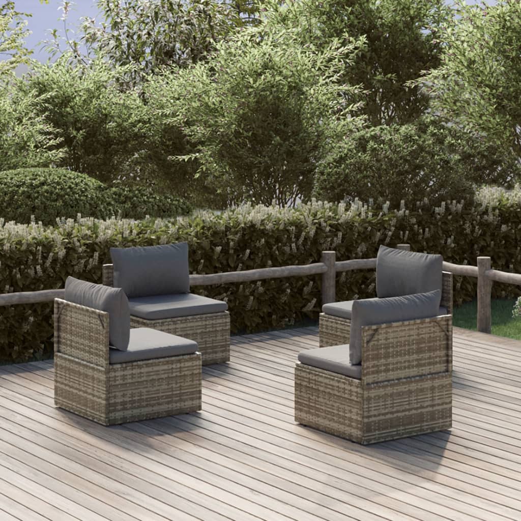 vidaXL Patio Middle Sofas 4 pcs Gray 22.4"x22.4"x22" Poly Rattan-0