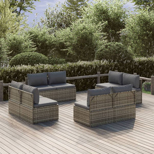 vidaXL Patio Middle Sofas 8 pcs Gray 22.4"x22.4"x22" Poly Rattan-0