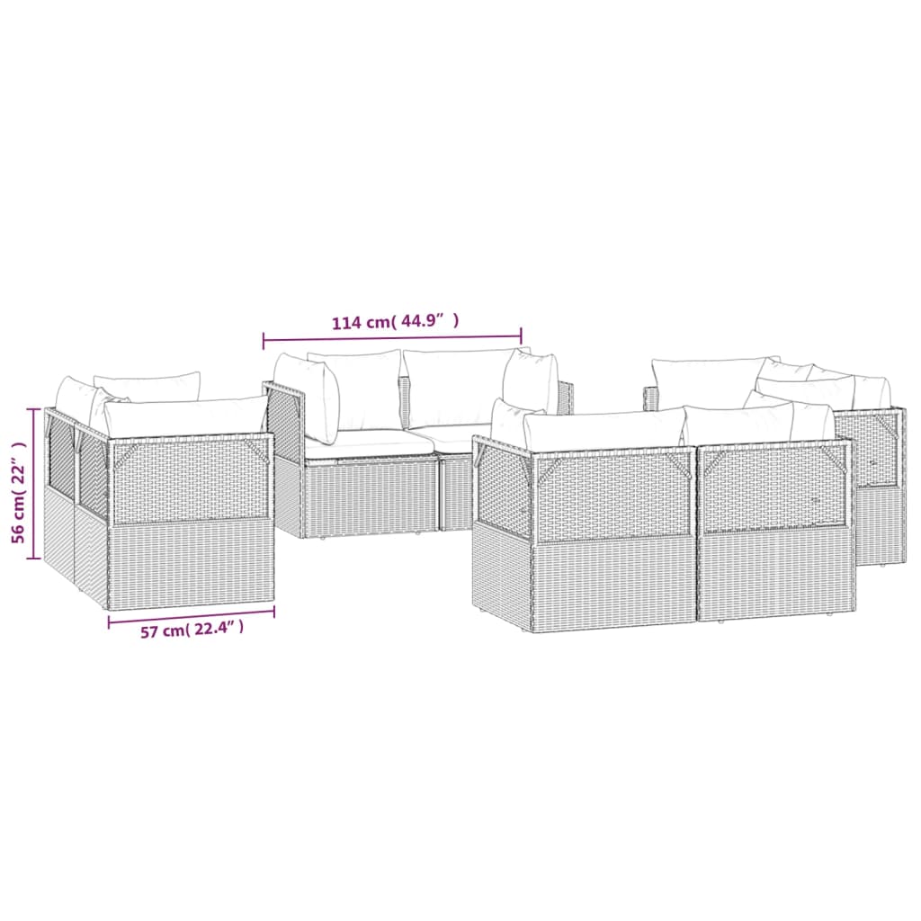 vidaXL Patio Corner Sofas 8 pcs Gray 22.4"x22.4"x22" Poly Rattan-8