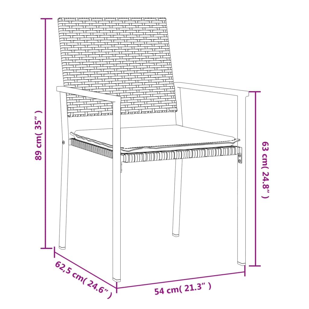 vidaXL Patio Chairs with Cushions 2 pcs Black 21.3"x24.6"x35" Poly Rattan-7